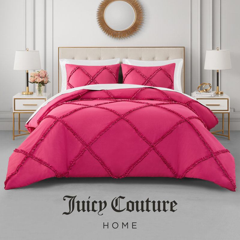Diamond Ruffle Reversible Microfiber Comforter Set, Twin Extra Long Comforter + 1 Standard Sham, Hot Pink