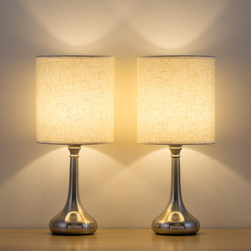 Silver LED Table Lamp Set with Fabric Shade, 16.2"