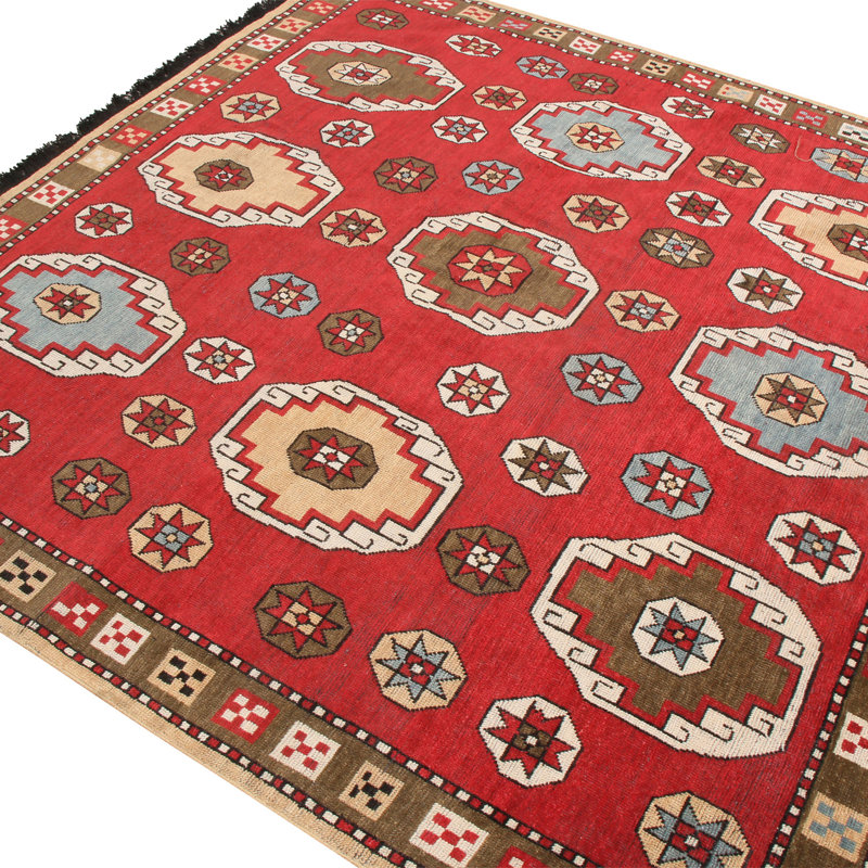 Burano Hand Knotted Wool Geometric Area Rug, Square 4'