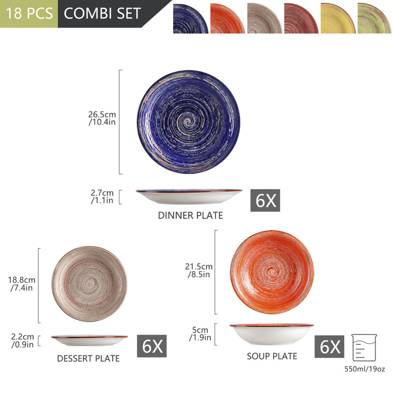 Albero 18 Piece Stoneware Dinnerware Set - Service for 6