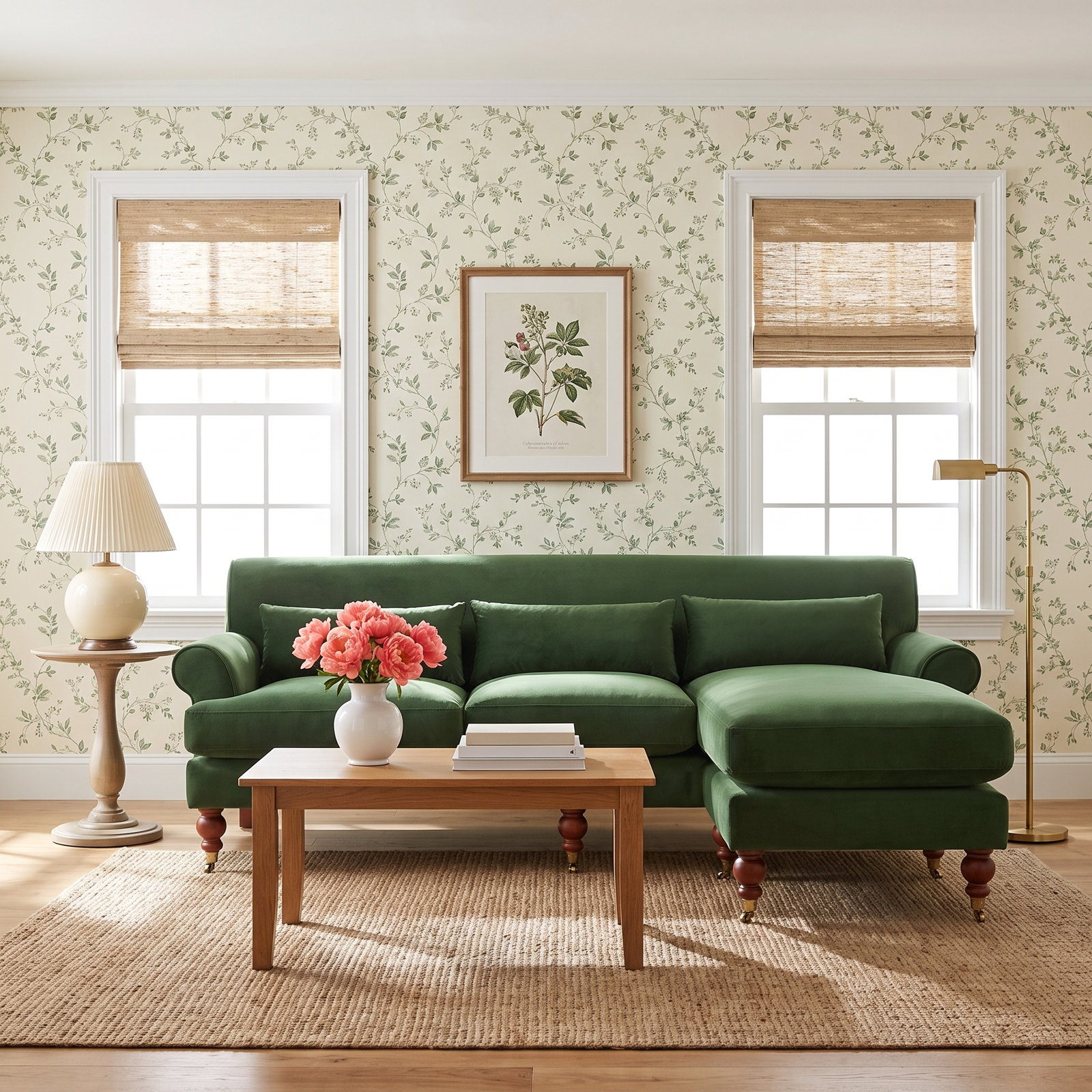 Upholstered Sectional, Kelly Green Velvet