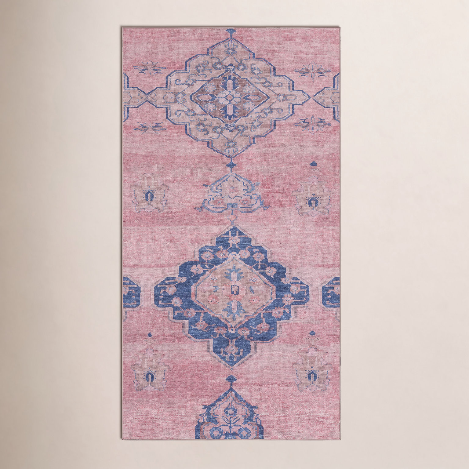 Davin Pink Blue Washable Oriental Rug, Runner 3' x 10'