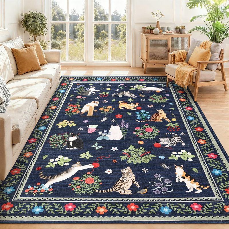 Tapis antidérapant moderne, antidérapant, résistant aux marques, Bleu, Rectangulaire 8 pi x 10 pi