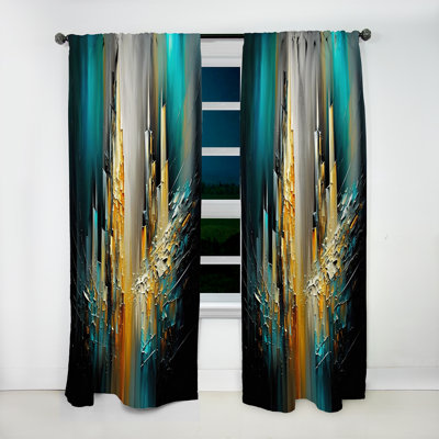 Vedika - Abstract Geometric Green And Yellow - Abstract Curtain - Velvet Room Darkening - 1 panel