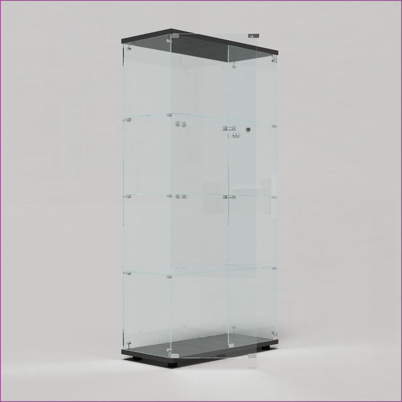 Cabinets Tempered Glass Display Cabinet with LED Lights, Door Locks | 64.7"H x 30.9"L x 13.6"W Black | Particle Board,Tempered Glass | Living Room
