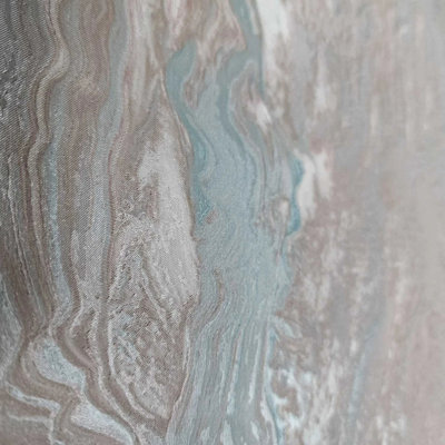 Teal Blue tan bronze metallic Striped faux onyx marble stone textured wallpaper