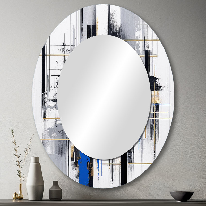 Miroir mural moderne bleu et bleu Bold Stripes II, 43 po x 33 po