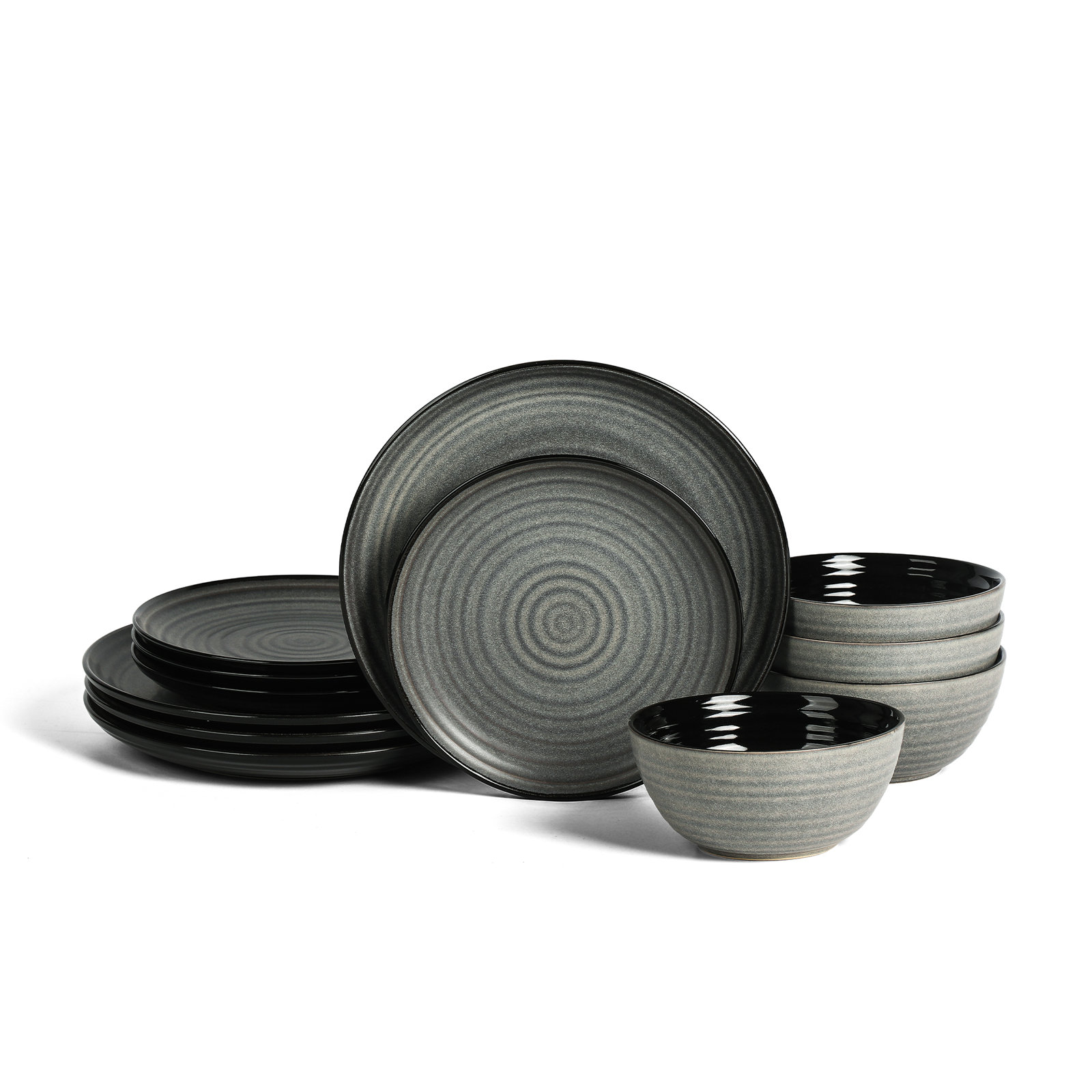 Dua Stoneware Dinnerware Set, Black