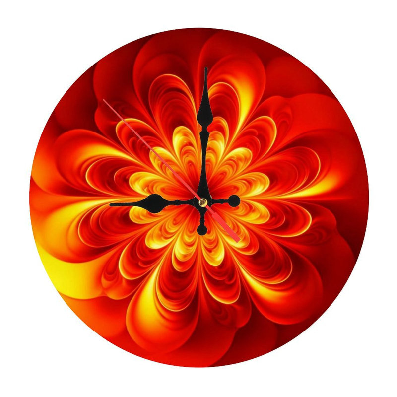 10" Round Wooden Wall Clock, Silent Quartz Movement, UV-Printed Design, Battery Operated, Red