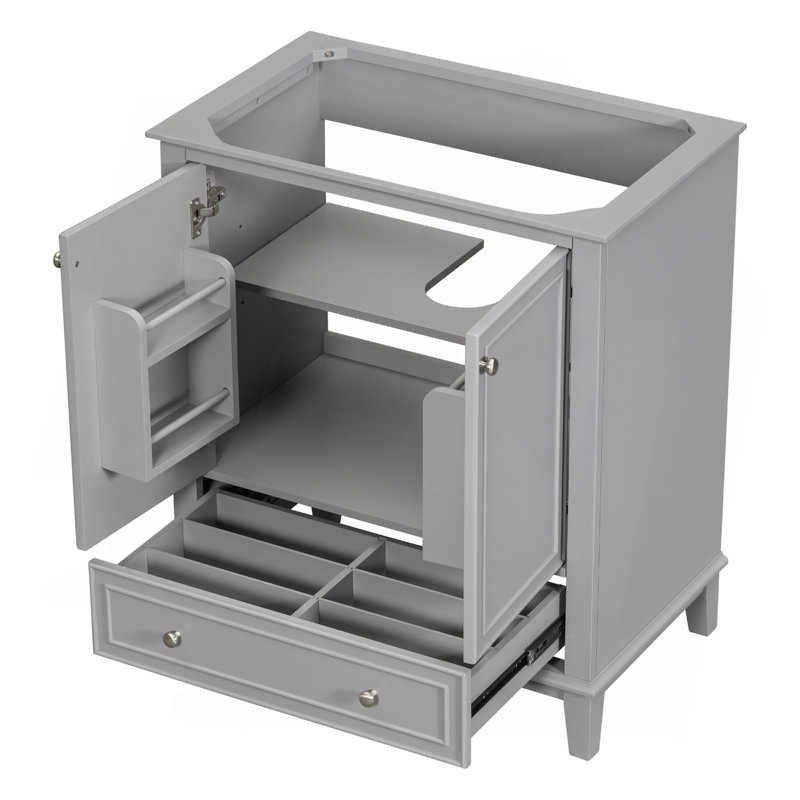 Meuble-lavabo 30 po sans lavabo, base seulement, armoire de salle de bain multifonctionnelle avec portes et tiroir, cadre solide et panneau de fibres à densité moyenne, gris