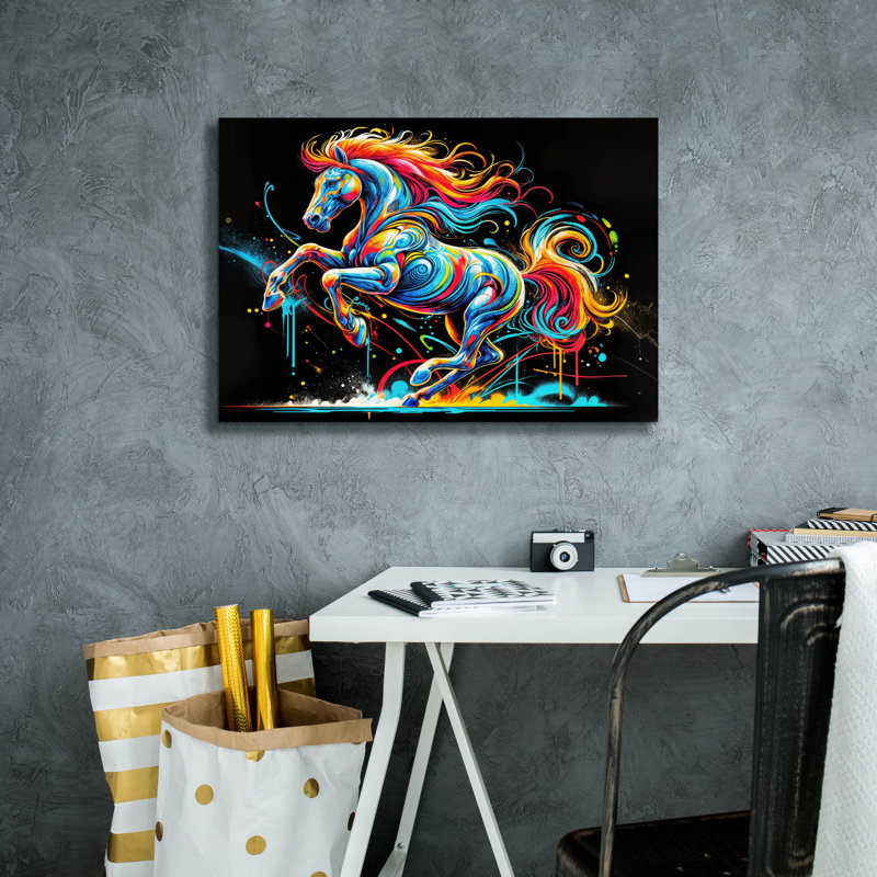 «Horse Graffiti Style» par Rey Klimt, art mural sur toile, 16 po x 12 po, H 18 po x l 26 po x P 0,75 po