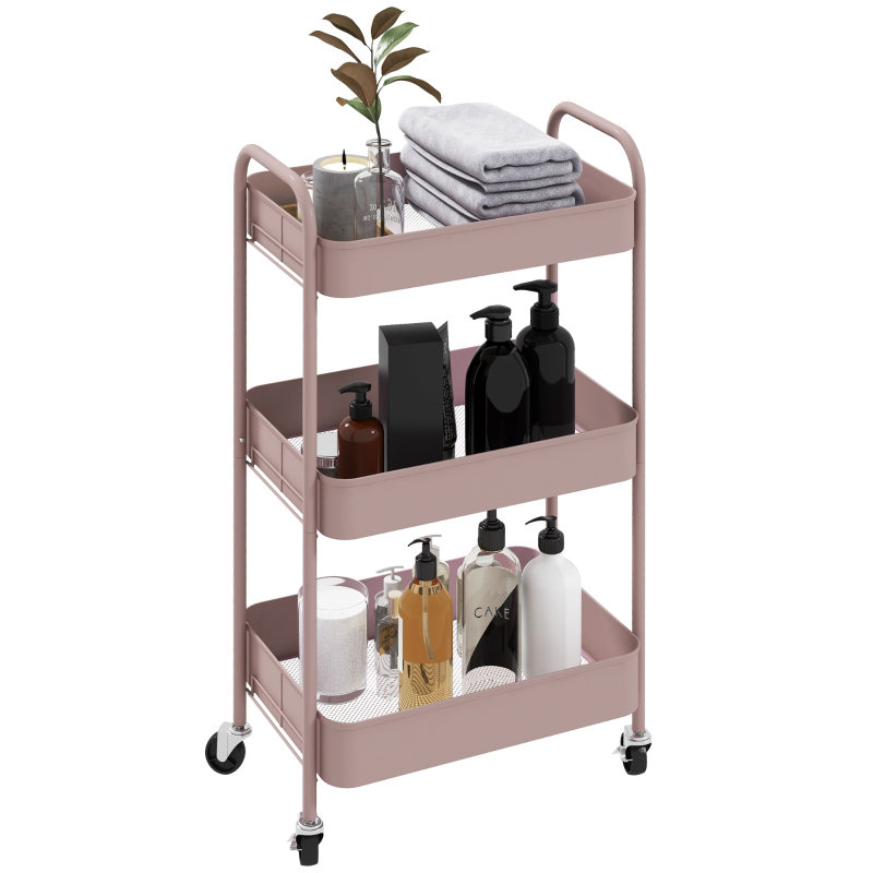 45 cm W Steel Top Kitchen Cart, Pink