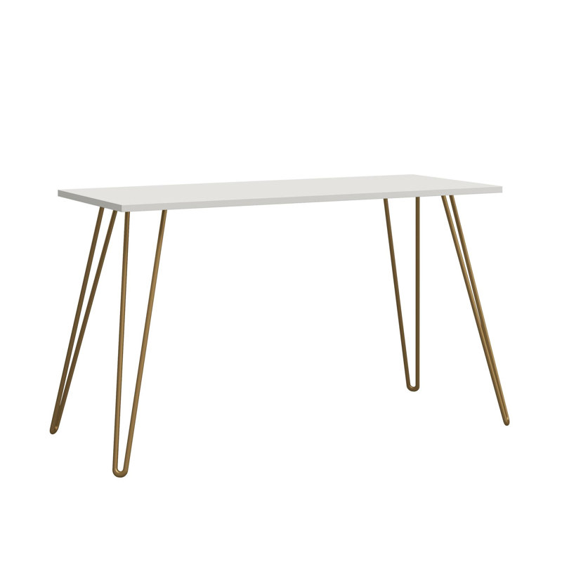 Owen Writing Desk (Not Include Stools), White/Gold