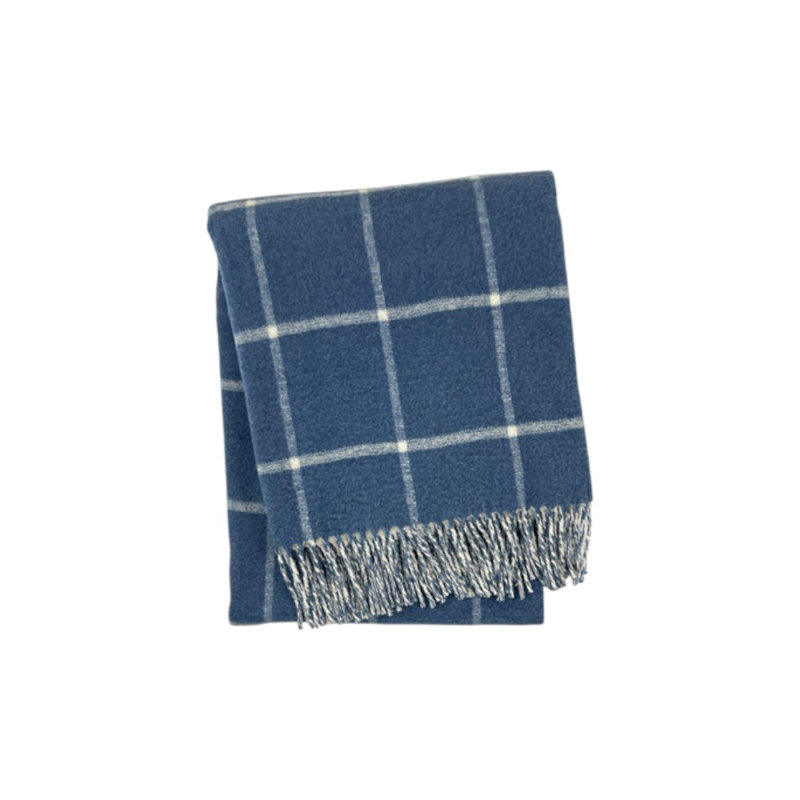 Jeté tissé à carreaux en mélange de coton bleu et blanc 50 po x 67 po avec franges