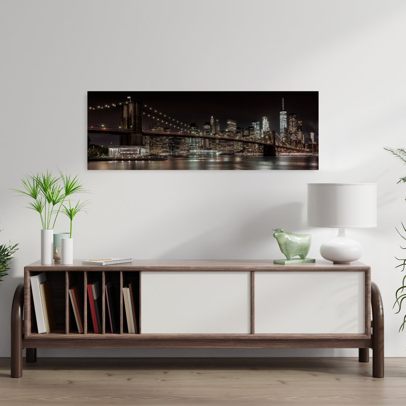 Brooklyn Bridge City Lights by Melanie Viola - Wrapped Canvas Panoramic Print, 30.48 cm H x 91.44 cm W