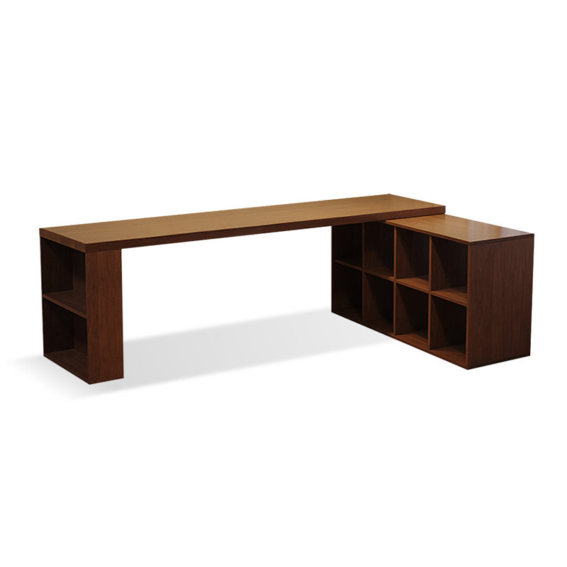 Bureau rectangulaire en bois massif brun noisette, Retour à droite, H 29,53 po x l 86,61 po x P 55,12 po