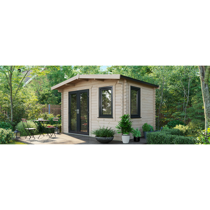 Powersheds Apex 8 x 12ft Chalet Log Cabin, Doors to the Left - 44mm