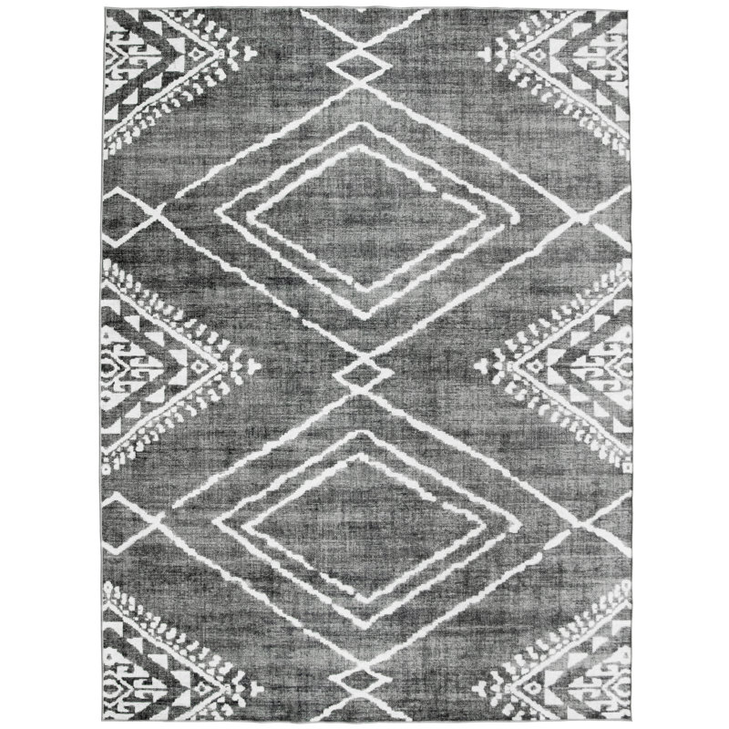 Kentre Jax Moroccan Machine Washable Area Rug, Rectangle 5' x 7', Gray