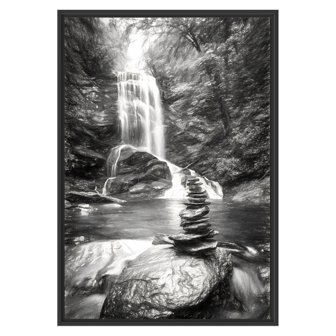 Gerahmtes Wandbild Zen Steine vor Wasserfall Kunst