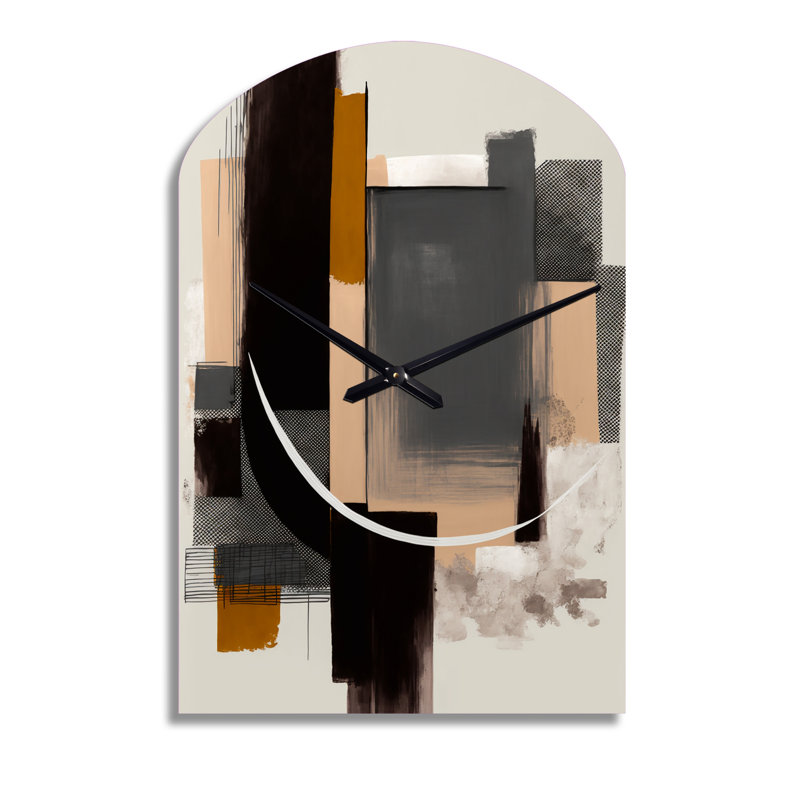 Carell Warm Watercolor Abstract II - horloge abstraite en métal, horloge asymétrique noire, Médium