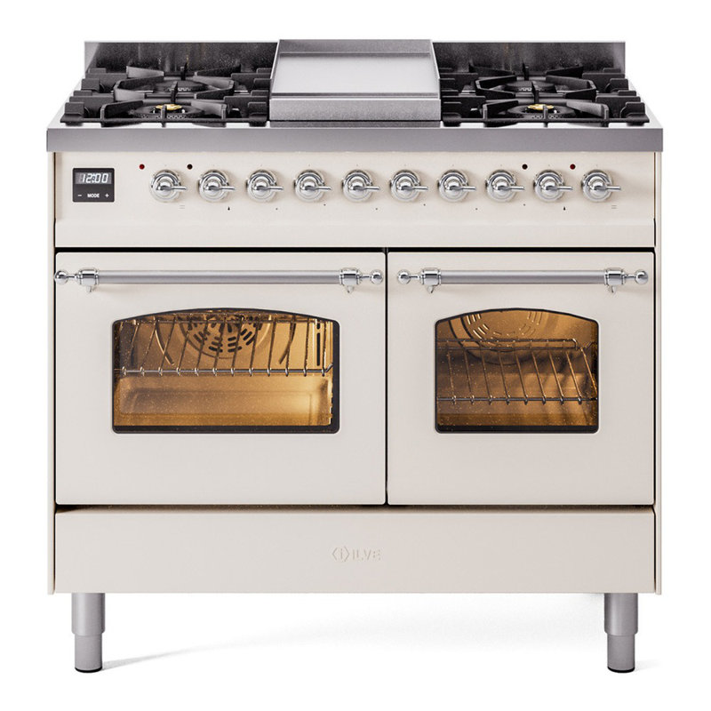ILVE Nostalgie II Series 40 inch Dual Fuel Range with 6 Sealed Burners, Griddle (Glass Door), Liquid Propane