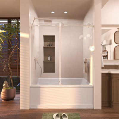 Porte de douche coulissante semi-sans cadre en nickel brossé l 60 po x H 60 po