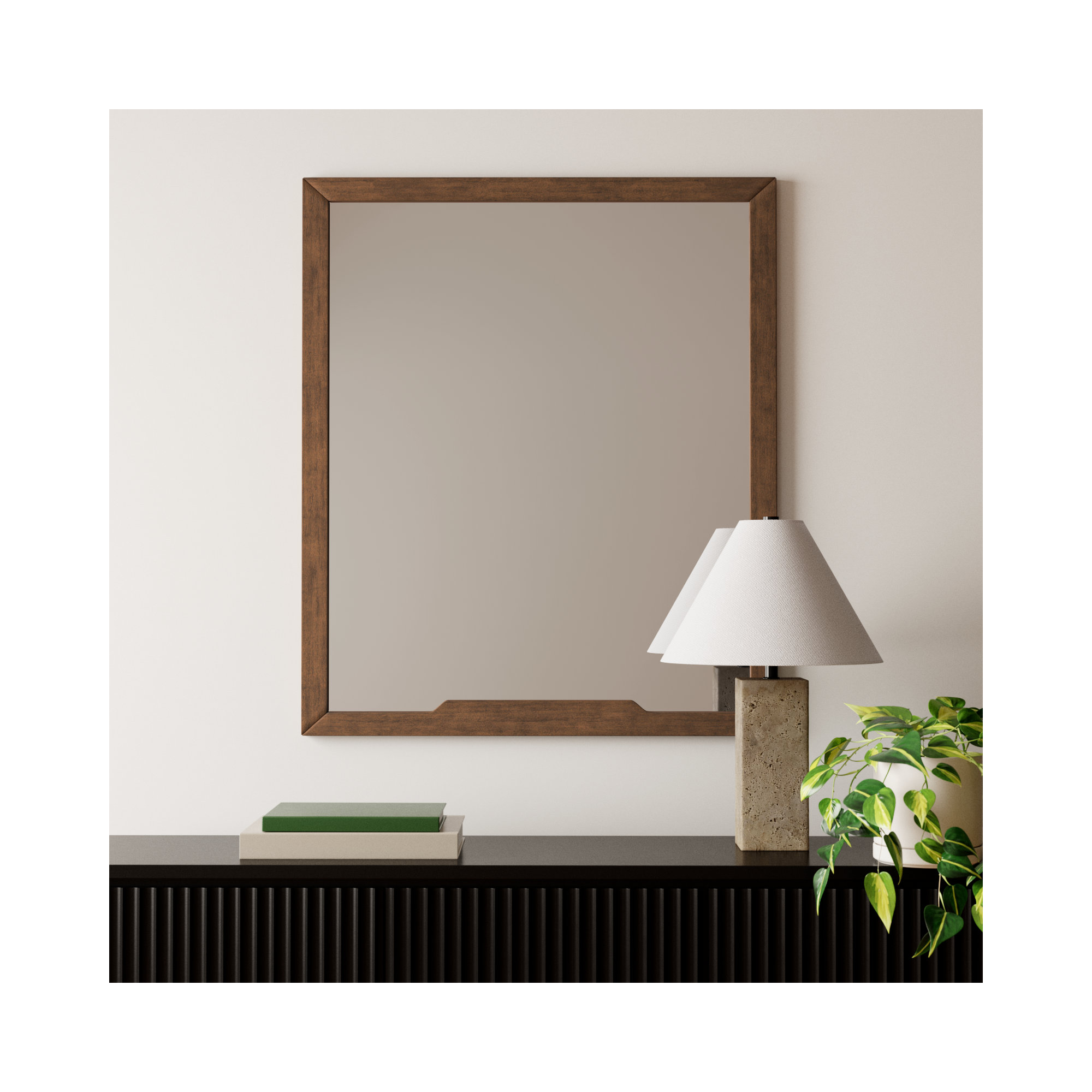 Glow Rectangle Wall Mirror, Walnut
