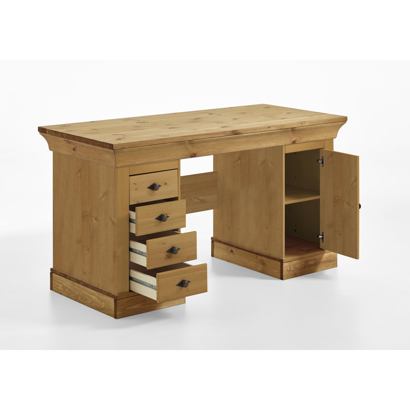 Kelly Solid Wood Executive Desk, Stained and Oiled Brown/Brown