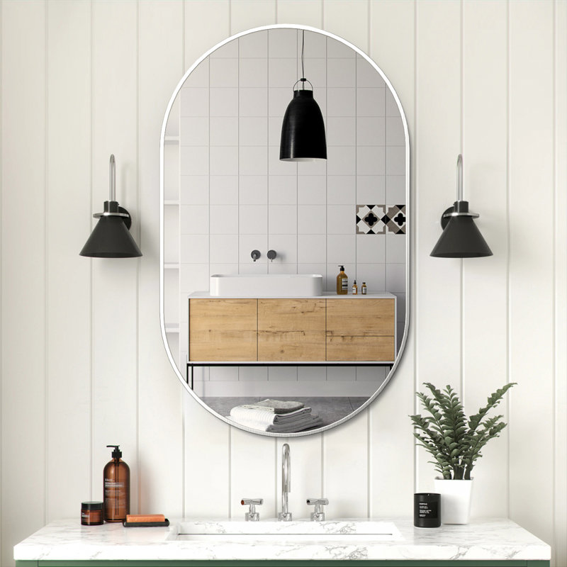 Latwanna Oval Metal Wall Mirror, Silver, 36" x 24"