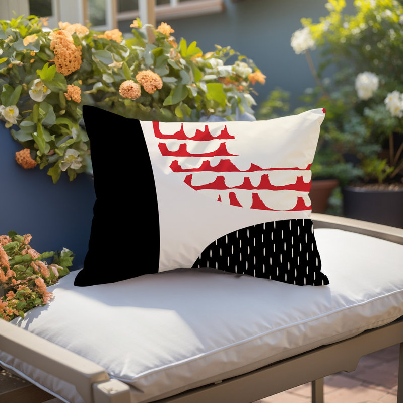 Coussin lombaire réversible intérieur / extérieur Vikka, H 18 po x l 25 po, Rouge / noir / blanc cassé