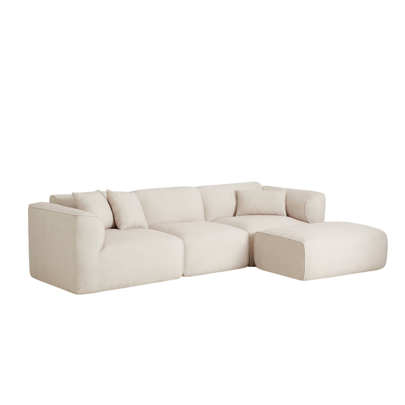 Canapé en velours avec repose-pieds 122 po, Velours beige