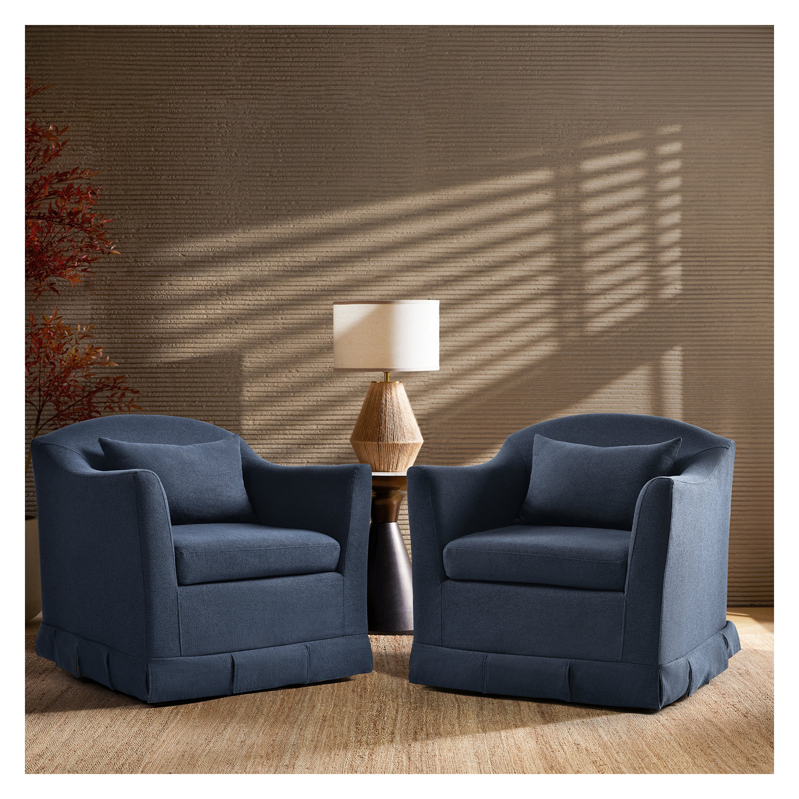 Mcgee Modern Farmhouse Slipcovered Swivel Armchair Set of 2, Navy Polyester