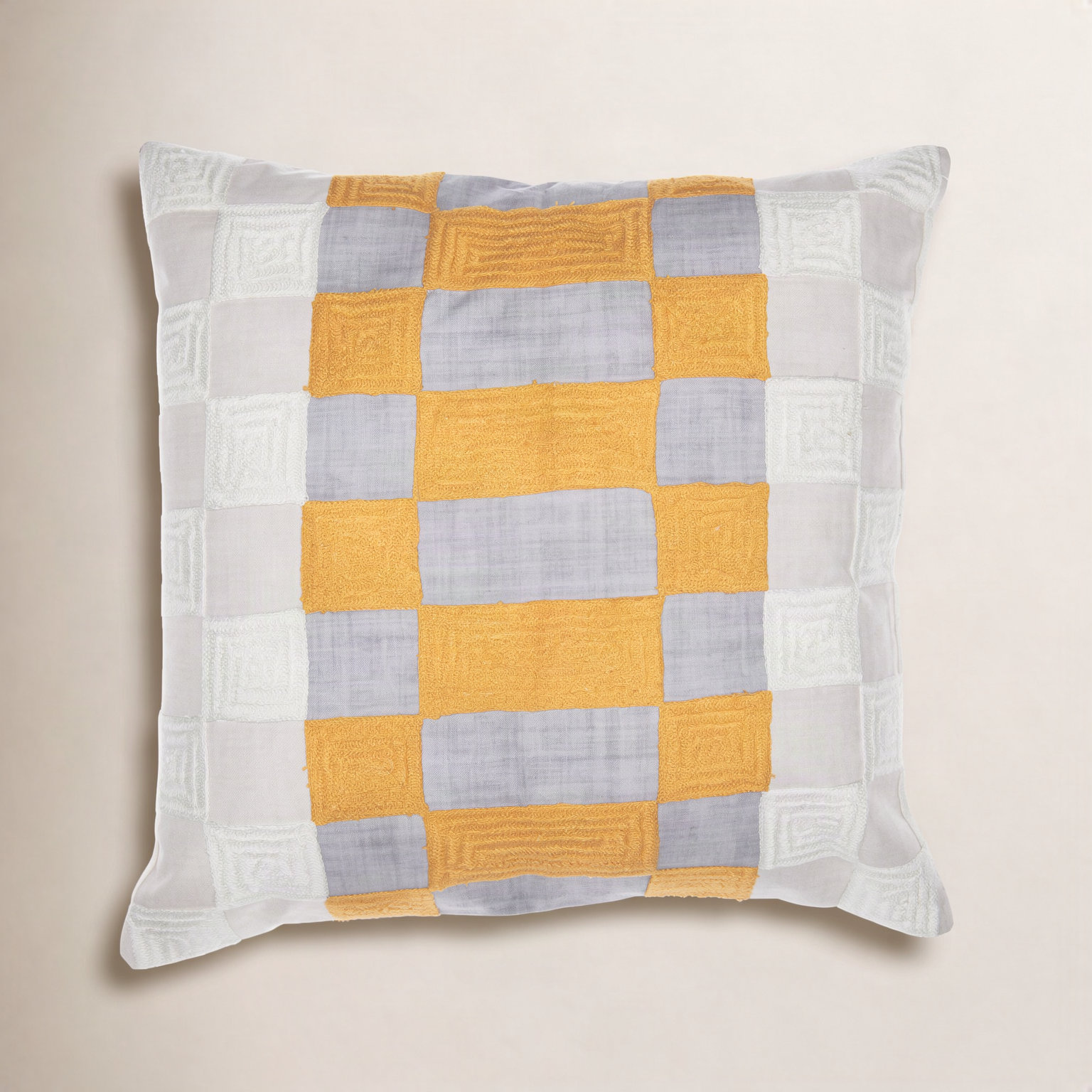 Textured Throw Pillow, Yellow/Gray/Ivory, Polyester/Polyfill