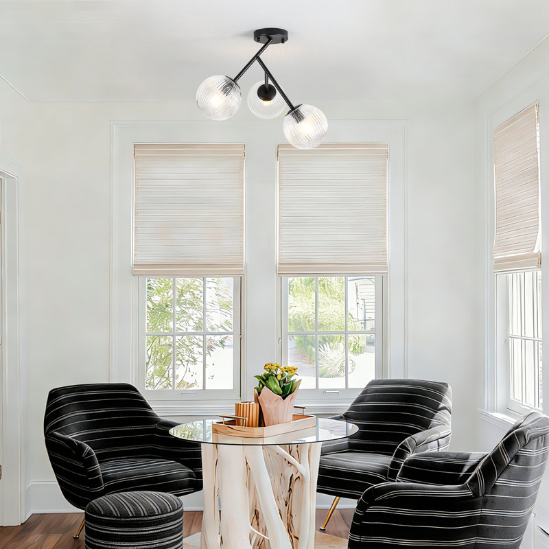 3-Light Modern Sputnik Globe Semi Flush Mount, Matte Black