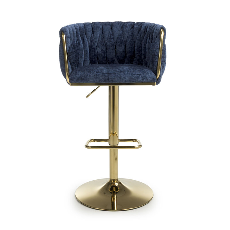 Azelia Swivel Upholstered Adjustable Height Bar Stool with Iron Frame, Blue