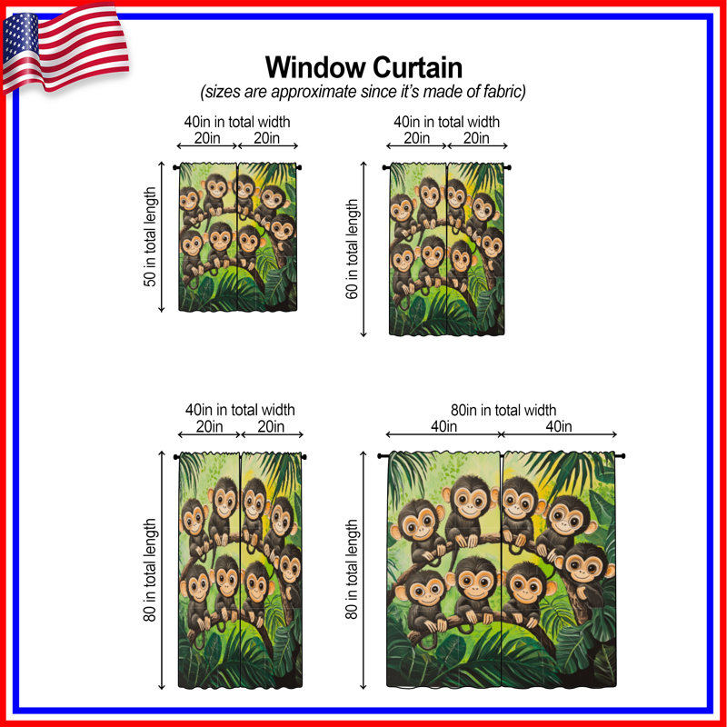 Rideaux obscurcissant et obscurcissant Monkeys - 2 panneaux, 20 po x 80 po - 2 panneaux, Transparent