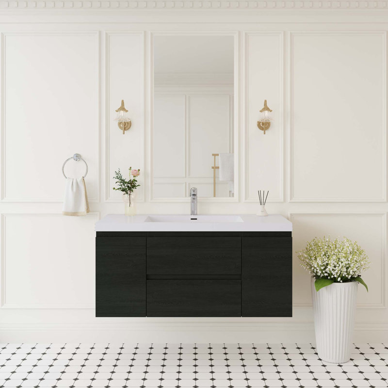 Meuble-lavabo flottant avec lavabo intégré et tiroirs à fermeture en douceur, Espresso