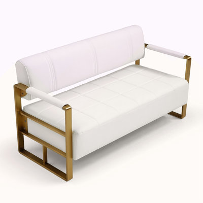 57.9" Width Modern Upholstery Faux Bonded Leather Loveseat Sofa For Living Room Accent Love Seats For Small Spaces 2 Seater Couch Sofa Office Apartment Studio Furniture With Golden Metal Arms