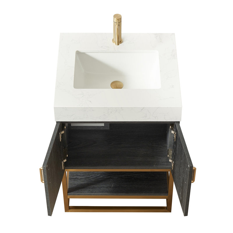 Ensemble de meuble-lavabo simple l 24 po Alistair, Doré, Chêne naturel, Blanc