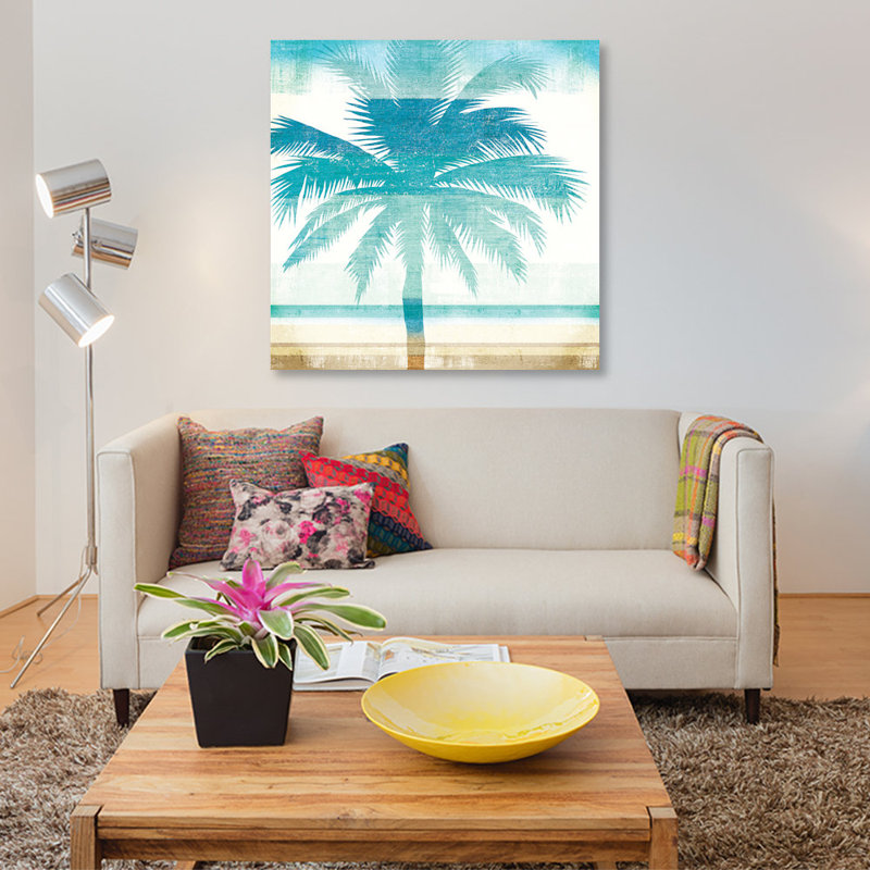 Impression sur toile «Beachscape Palms II», H 12 po x l 12 po x P 1,5 po, Pas de tapis, Toile tendue