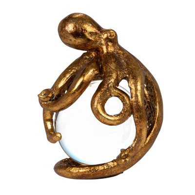 Resin Octopus on Glass Ball Figurine Leaf