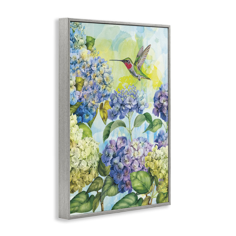 Hortensias printaniers avec colibri, estampe numérique, design par Tim Coffey, Estampe numérique Farmhouse, H 30 po x l 20 po