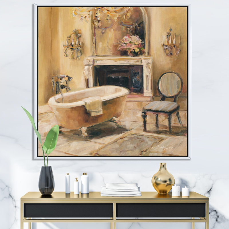 French Boudoir Bath I - reproduction d'art, H 46 po x l 46 po x P 1,5 po, Toile encadrée flottée blanche