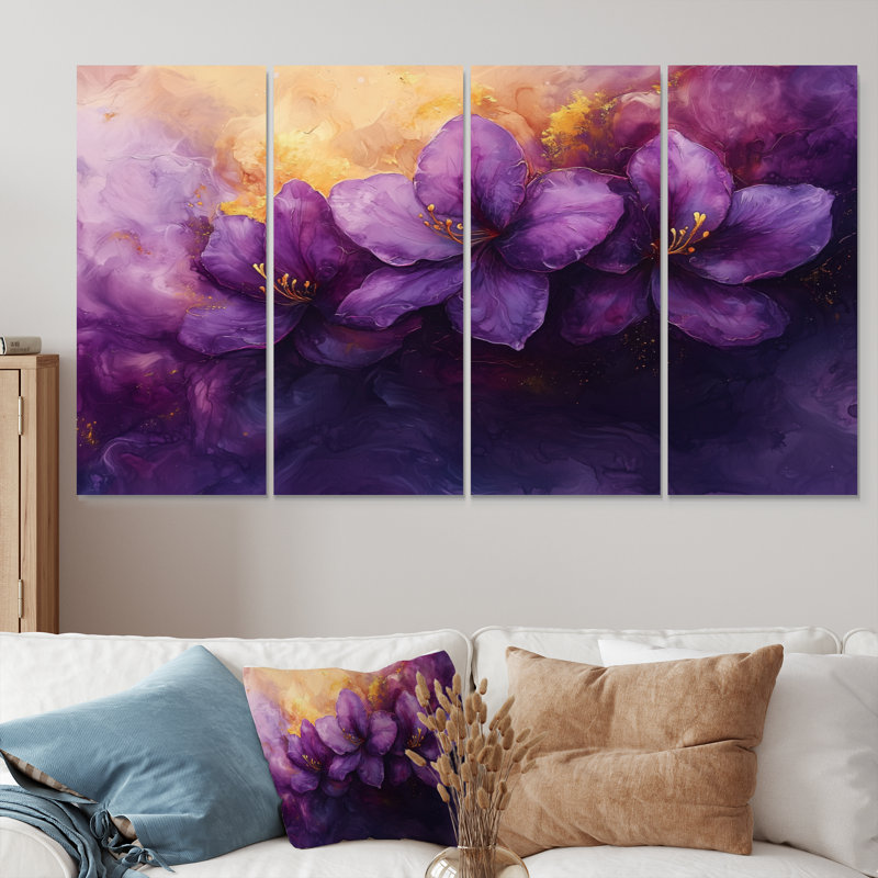 Lavande grâce aux fleurs de rhododendron I - art mural rhododendron - ensemble d'art mural Tr, H 28 po x l 48 po, 4
