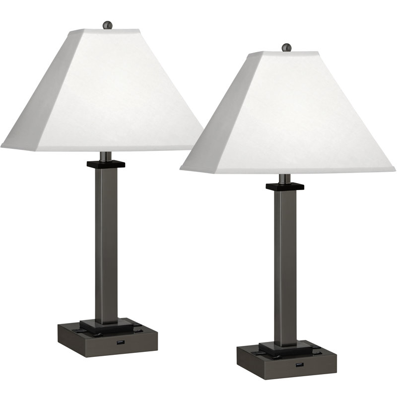 Gunmetal Square Post Metal USB Table Lamp