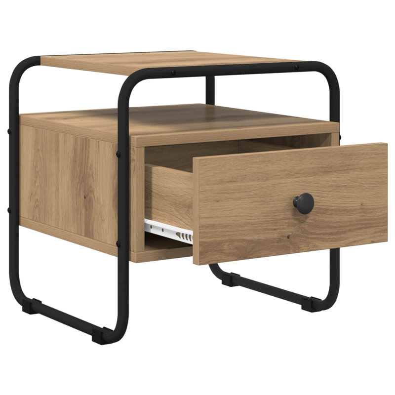 40 cm W Galvanised Steel Bedside Table, Artisan Oak