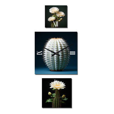 Khabhayan - Cactus - Horloge murale surdimensionnée - Ensemble de 3
