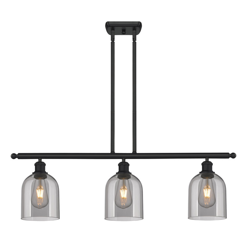 Luminaire suspendu pour îlot de cuisine 3 lumières Odaniel, Chrome poli, Gris fumée clair