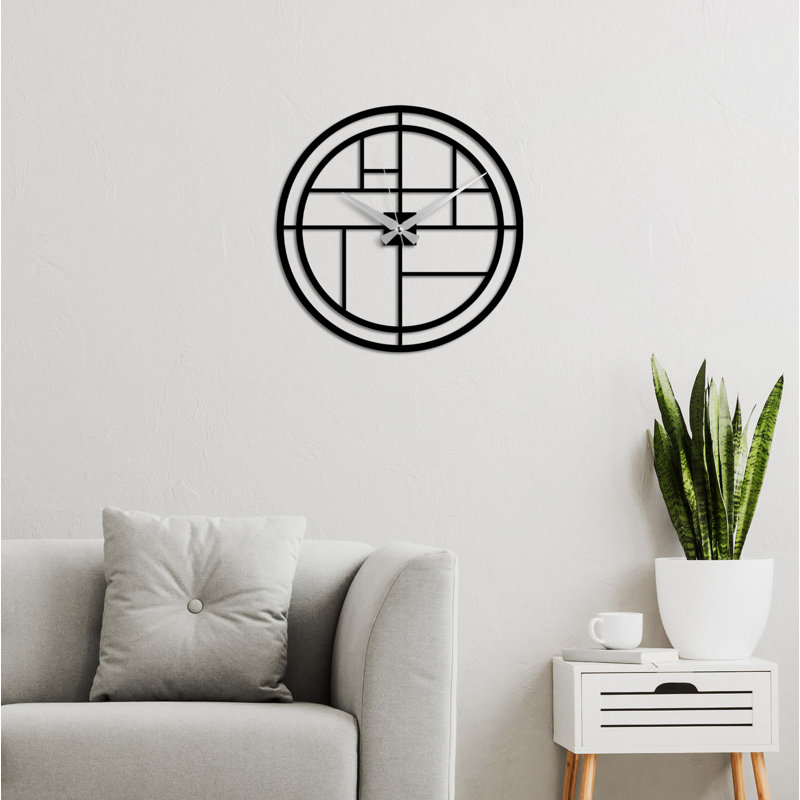 Horloge murale noire élégante 19,3 po x 19,3 po | Fabrication 100% métal, épaisseur: 0,06 po | Mécanisme silencieux, conception murale facile à suspendre | Parfait pour la décoration de la maison ou du bureau, élégant et fonctionnel