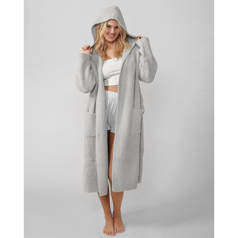 Ribbed Hooded Robe, XL, Cloud Gray